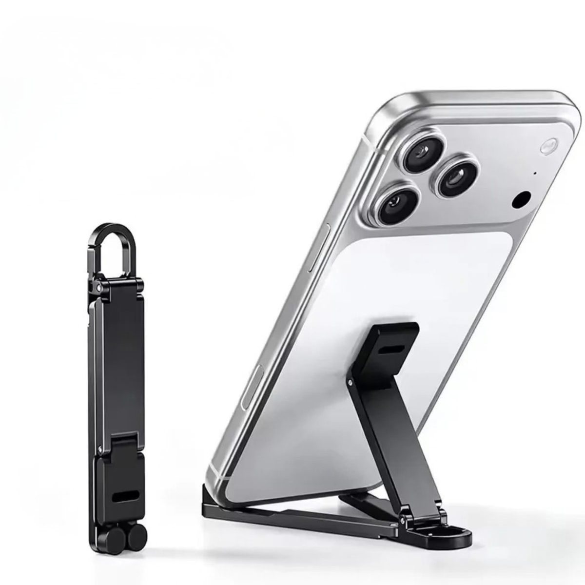 Foldable Keychain Phone Stand - Compact Metal Phone Holder