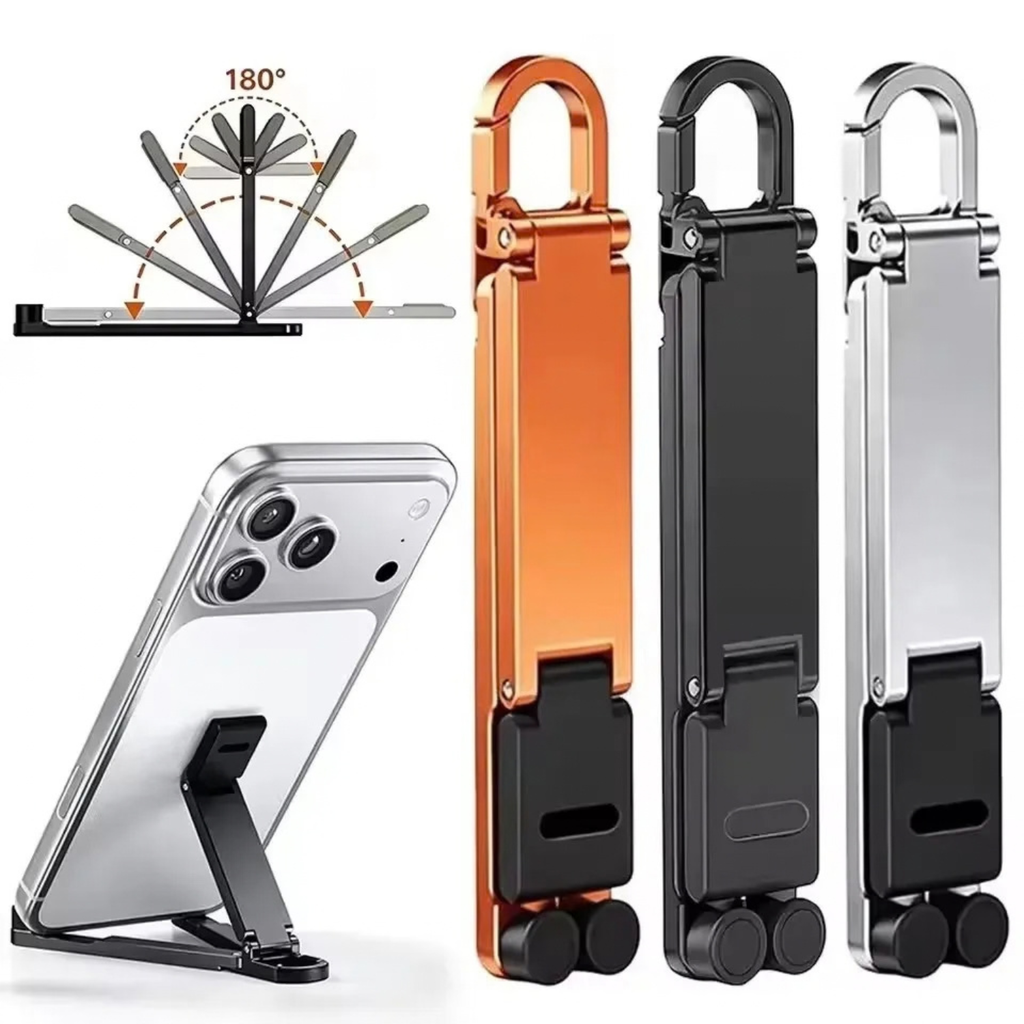 Foldable Keychain Phone Stand - Compact Metal Phone Holder