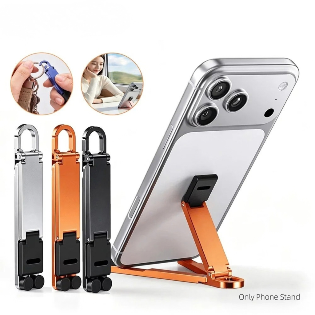 Foldable Keychain Phone Stand - Compact Metal Phone Holder